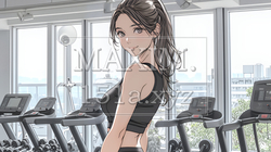 休日にジムで軽く運動する若い女性