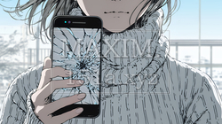 画面が激しく割れているスマートフォンを手にしているいる若い女性 | 6647622-8478
