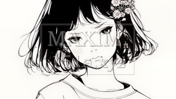 Noという表現を思いっきり顔に表しているる女性（シンプルな色使い）｜6662366-10968
