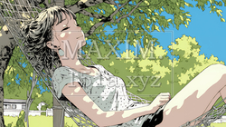 のんびり・ゆったり：夏の昼下がり木陰のハンモックで寛いでいる若い女性｜6670073-5857