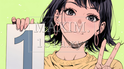 数字の「1」を掲げている若い女性 | 6663521-15473