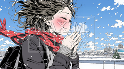 かじかんだ手に息を吹きかけて温めている若い女性 | 6668985-15281