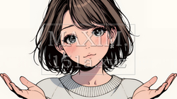 肩をすくめて困惑・諦めの仕草をしている若い女性 | 6672985-14653