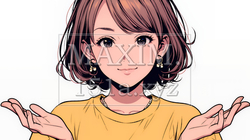 両手を広げて歓迎・驚きの仕草をしている若い女性 | 6686369-14616