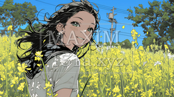 菜の花畑にいる若い女性 | 6687702-7746