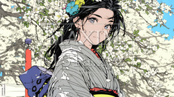 満開の梅の花と和服姿の若い女性 | 6697648-14716