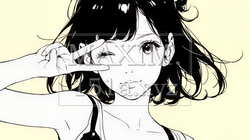 アイドルのように顔の横でピース＋ウィンクしている若い女性（シンプルな色使い） | 6699582-14779