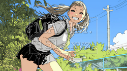 学校に遅れそうで道を急いでいる女子高生 | 6700758-15579