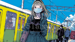 使い捨て不織布マスクをつけた若い女性