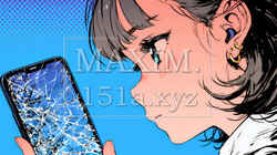 画面が激しく割れているスマートフォンを手にしているいる若い女性 | 6712305-8482