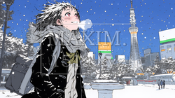 雪の積もる冬の都会を散策している若生女性 | 6717477-12993