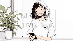 嬉しそうな表情でスマホを使っている女性（シンプルな色使い） | 6719666-11458