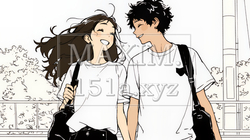 幸せそうなカップル：散歩中（シンプルな色使い）｜6726908-7966