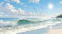 夏の海と空と白い浜辺