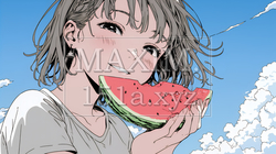 スイカを食べている若い女性