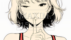 指を唇に当てて「シーShh」というジェスチャーをしている女性（シンプルな色使い） | 6741471-13223