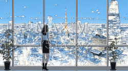 高層ビル群を見下ろすキャリア女性 | 6741822-14099