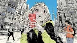 スマホの画面を見て驚いている若い女性 | 6755761-7618