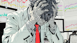金融市場の急激な変イラスト、151a-azp、ビジネス、金融市場、男性、ビジネ動で頭を抱えている男性 | 6769708-16519