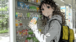 コンビニで新作スイーツを物色中の若い女性
