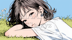 心地よさそうに地面に身を横たえる若い女性 | 6786544-15433