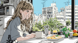 ゆったりした気分で朝食を一人で食べている若い女性 | 6786892-7942