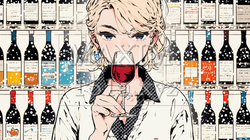 赤ワインをテイスティングしている若い女性ソムリエ