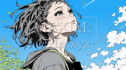 秋空を眺める若い女性のイラスト｜爽やかな秋・人物フリーイラスト｜7152540-18016