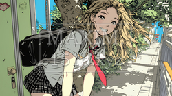 学校に遅れそうで道を急いでいる女子高生 | 6795439-15580