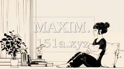 ソファでクッションを抱えてくつろぐ若い女性（シンプルな色使い） | 680172-16798