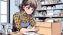 引っ越しの荷造り・荷解きをしている若い女性 | 6808389-14941