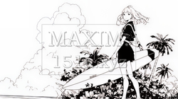若い女性サーファーと夏のビーチの風景（シンプルな色使い）