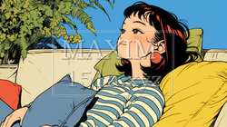 ソファでクッションを抱えてくつろぐ若い女性 | 6825316-16732