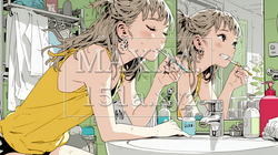 洗面所で朝の歯磨きをする若い女性 | 6840248-16902