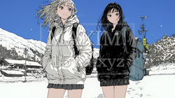 雪の日に友達と通学する女子高生 | 6846675-13085