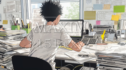 確定申告書類作成に没頭している個人事業主 | 6848197-7595