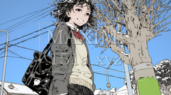 雪の日に通学する女子高生