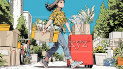 引っ越しの荷造り・荷解きをしている若い女性 | 6857351-14925