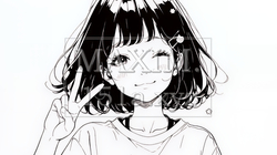 アイドルのように顔の横でピース＋ウィンクしている若い女性（シンプルな色使い） | 6857989-14777