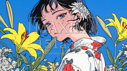 ユリの花と若い女性