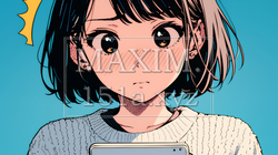 スマホでメールを読みながら唇を噛んでいる神経質な女性。表情には不安が漂っている。 | 6865711-8113