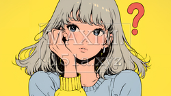 クエスチョンマークのある場面：疑問を感じて頭の中にクエスチョンマークが生まれている若い女性