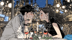クリスマスディナーを楽しんでいる若いカップル