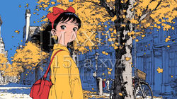 紅葉の小径を歩く少女｜6918276-5878