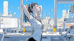 仕事の合間にストレッチ（伸び）をする女性 | 6906812-16700