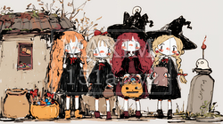 キモかわいいハロウィーンコスプレの女の子（クレヨンと水彩画風） | 6909210-12192