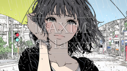 雨の中で泣いている若い女性