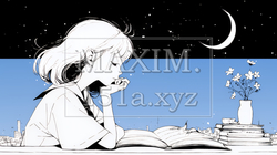 資料（本）を読みながら、うとうと眠ってしまう若い女性（シンプルな色使い） | 6909798-16023