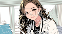 白衣を着て聴診器を首にかけている若い女医 | 6914333-5040