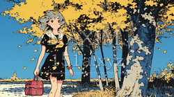紅葉の小径を歩く少女｜6926003-7318